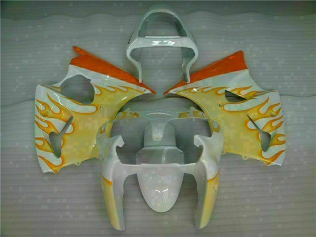 Branco Amarelo Chama Carenagem Moto ZX6R 2000-2002 Branco Amarelo Chama Carenagem Moto ZX6R 2000-2002