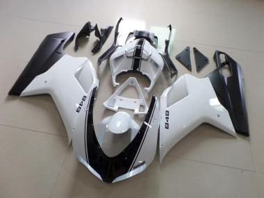 Branco & Preto Listra Carenagem Moto Ducati 848 1098 1198 2007-2014
