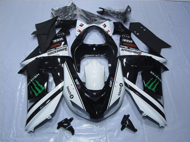Preto Branco Monster Touch4 Carenagem Moto ZX6R 2007-2008 Preto Branco Monster Touch4 Carenagem Moto ZX6R 2007-2008