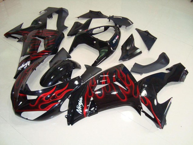 Preto Vermelho Chama Carenagem & Plástico Moto ZX10R 2006-2007 Preto Vermelho Chama Carenagem & Plástico Moto ZX10R 2006-2007